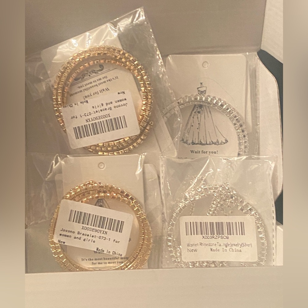 Bundle of 4  Rhinestone crystal wrap tennis Bracelets 2 goldtone & 2 silvertone